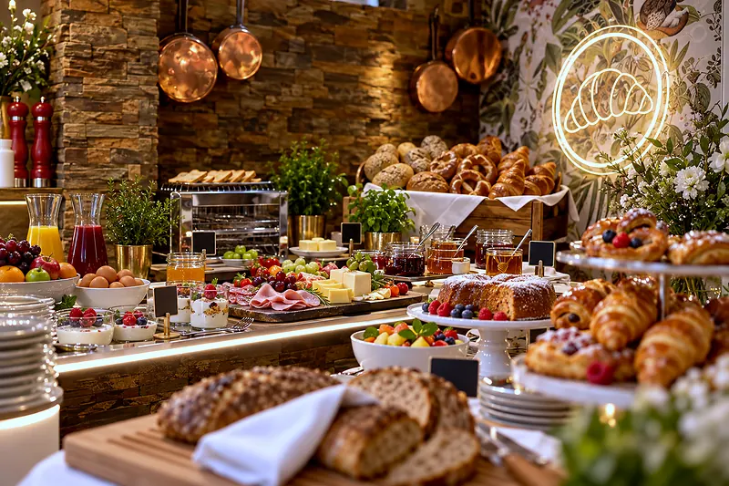 Brot und Gebäck am Frühstücksbuffet